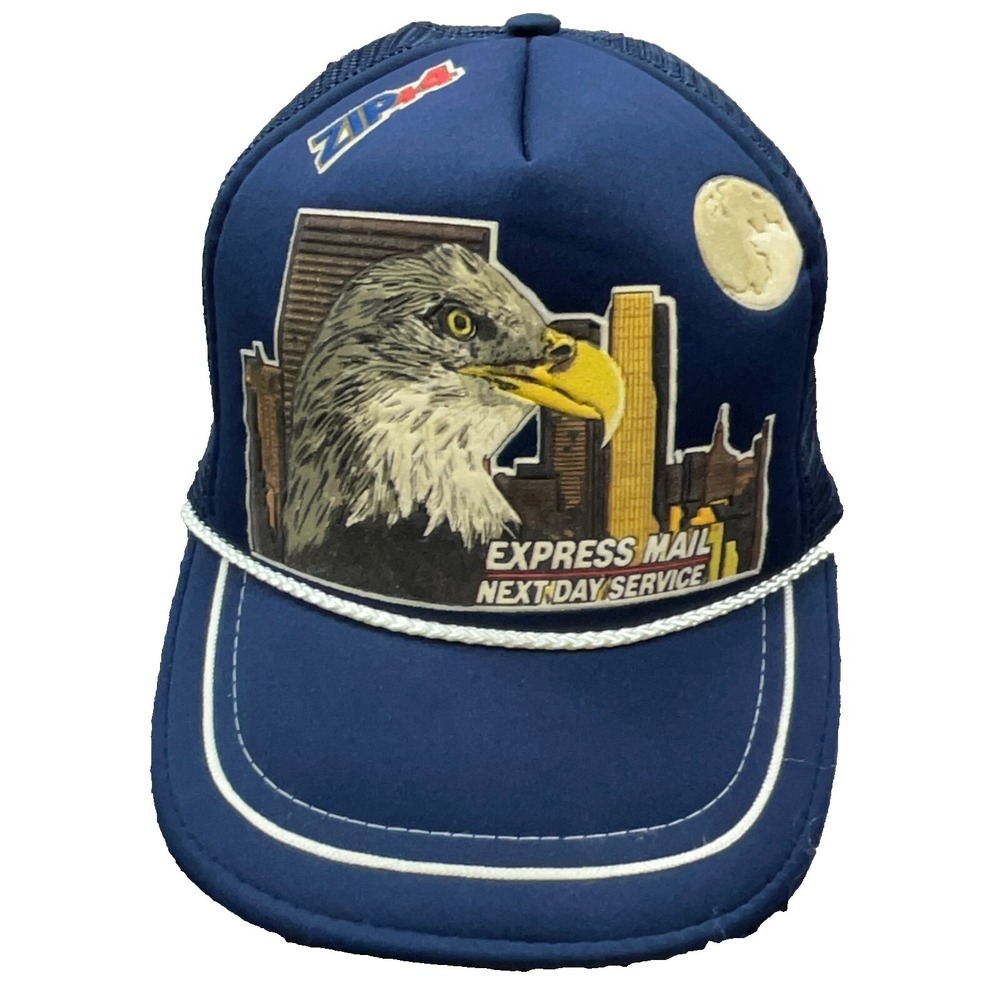 Vintage Trucker Hat Cap Snap Back Bald Eagle AOP All Over New York Rope Stripe